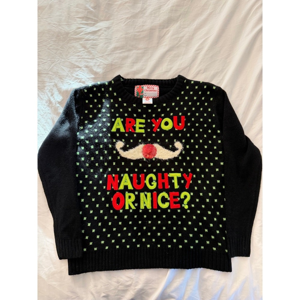 Ugly Christmas Sweater "Are You Naughty Or Nice?" Women's Size Medium